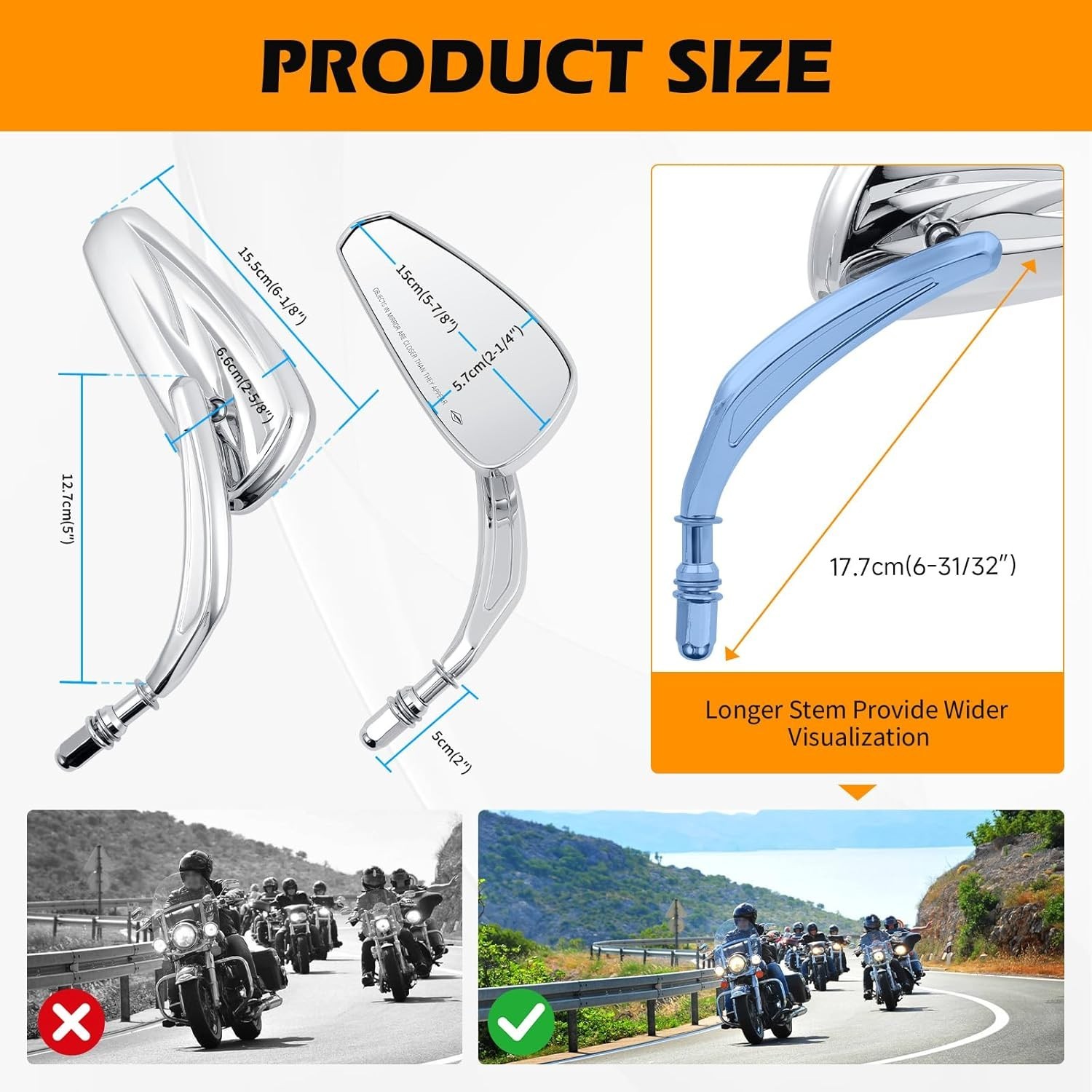 Chrome Motorcycle Side Mirror for Road King Street Electra Glide Road Glide Dyna