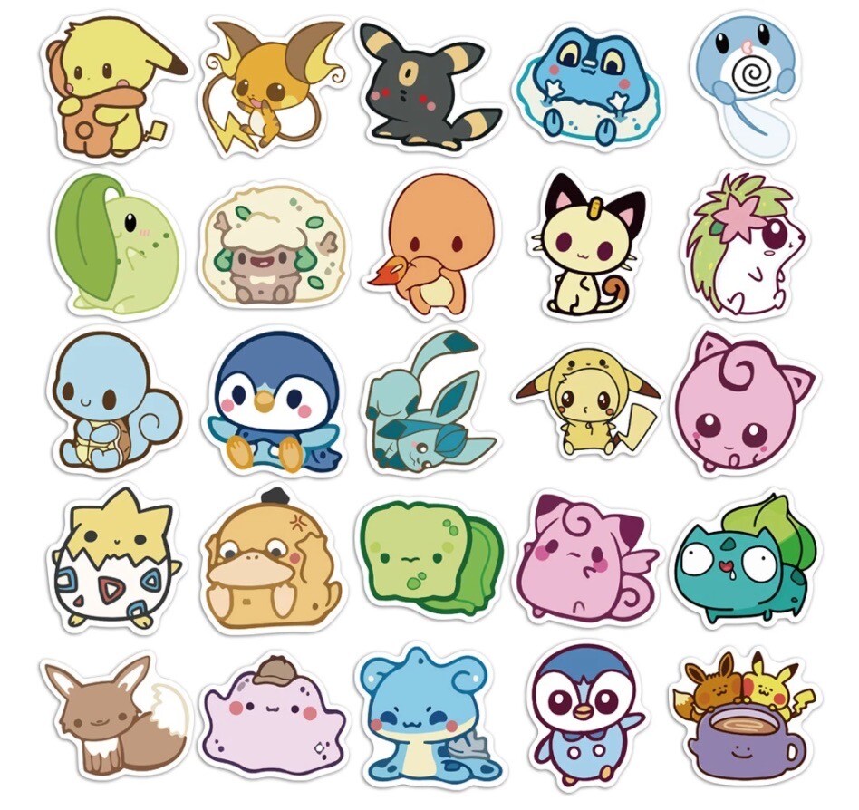 Pokemon Cute Kawaii Chibi Laptop Waterproof Stickers |50 Stickers|