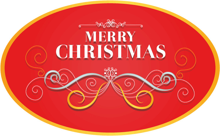 Merry Christmas Red And Yellow Pattern Oval Car Bumper Sticker Decal