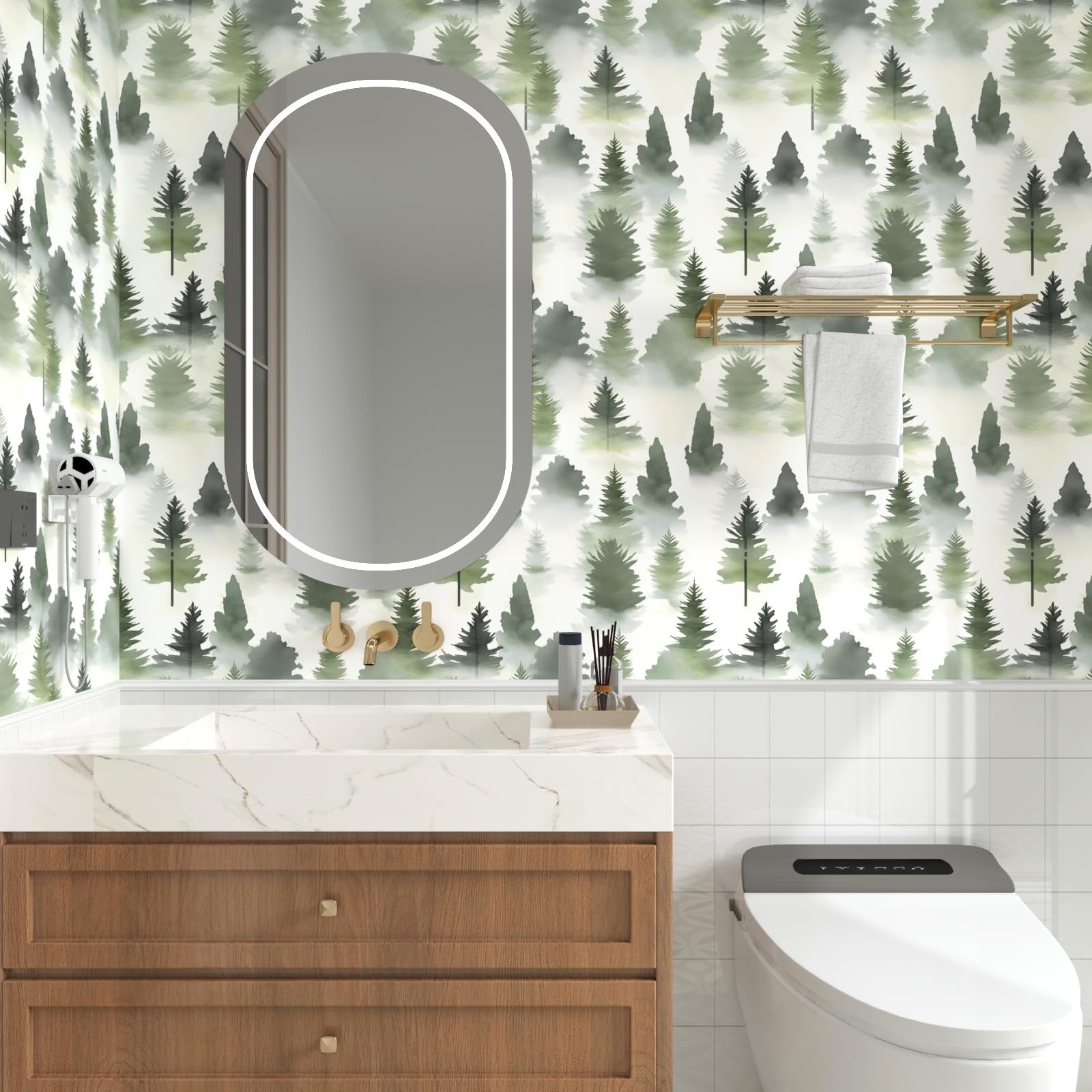 Misty Forest Wallpaper Peel and Stick Green Trees Contact Paper 17.5in x 9.8f…