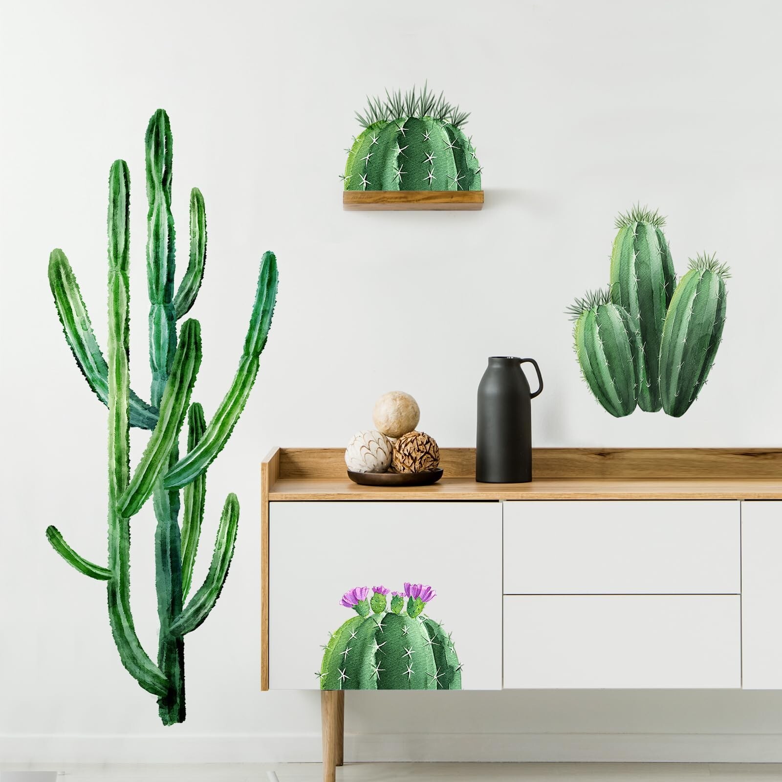 Supzone Giant Cactus Wall Stickers Tropical Cacti Green Plants Wall Decals Cr…