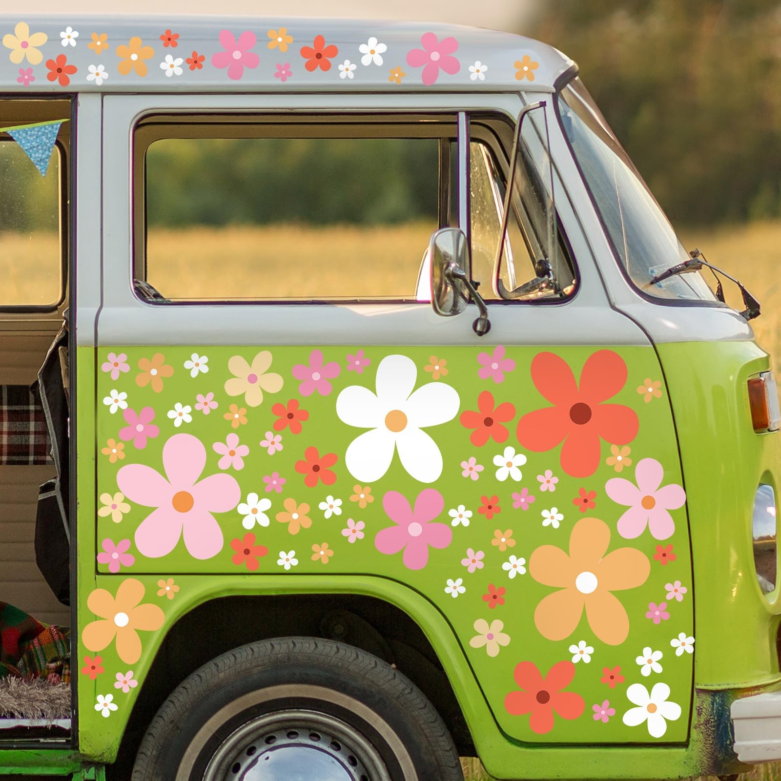 147 Pcs Flower Car Decals Daisy Flowers Stickers Self Adhesive Retro Stickers