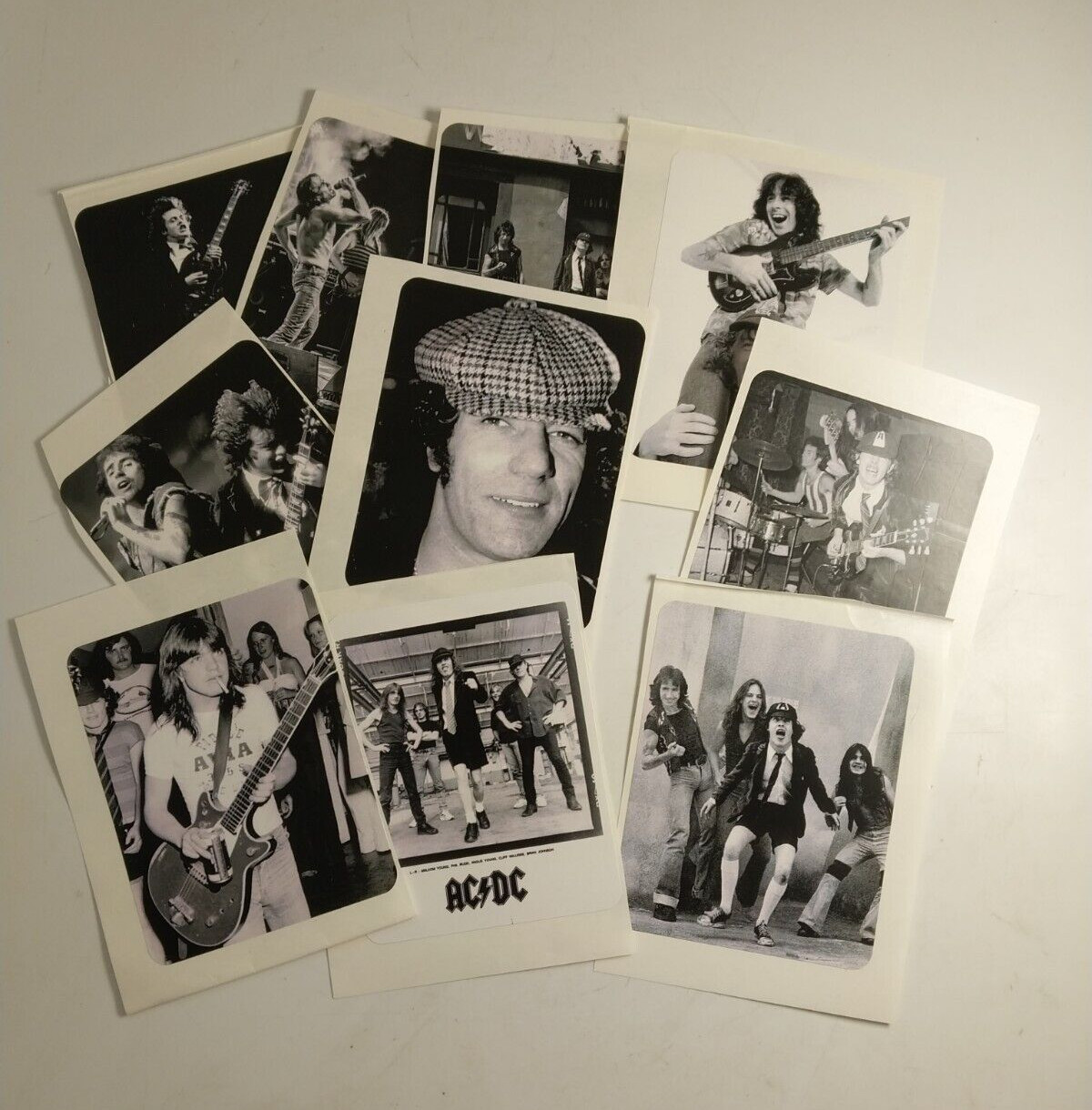 AC/DC 10 Stickers Lot B&W Photos Classic Rock Band ACDC Angus Young Malcom Phil