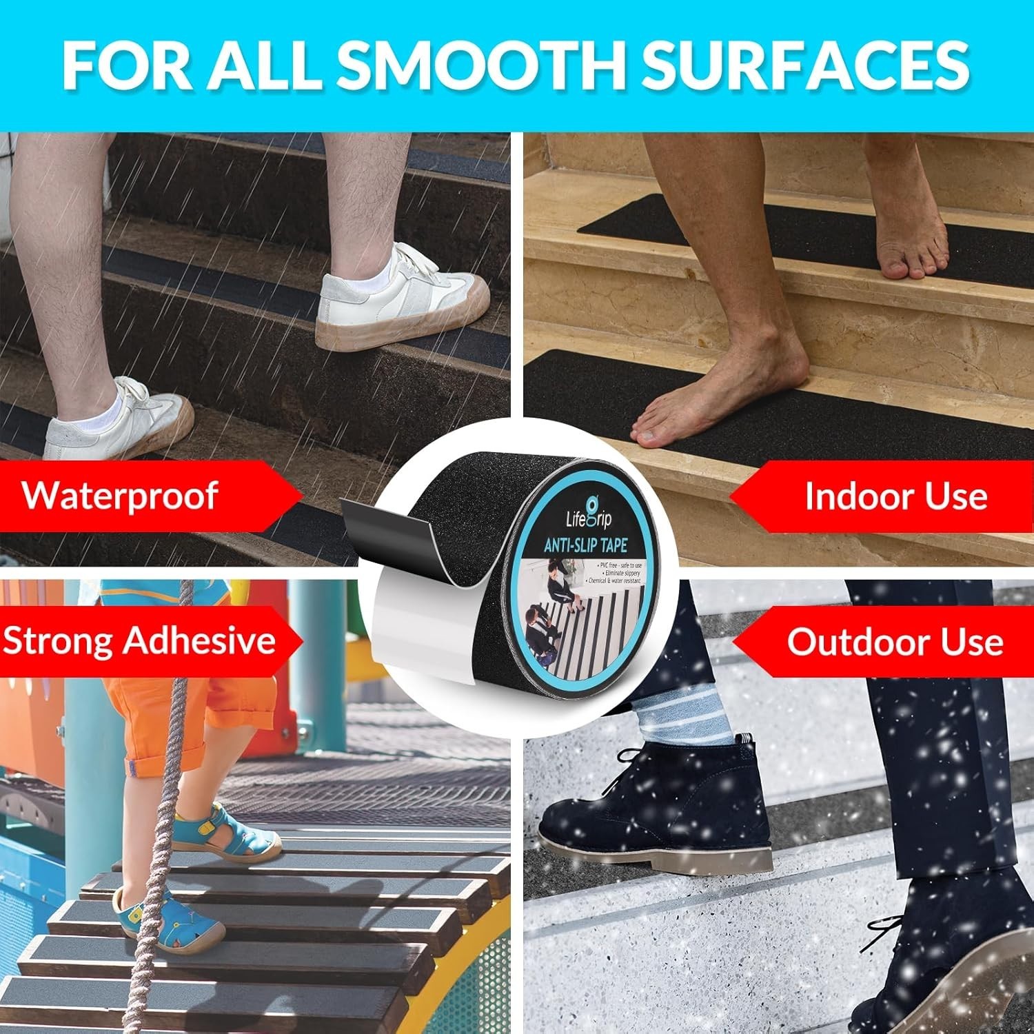Anti Slip Tape – 4" X 30 ft – Grip & Friction Tape for Outside Steps,