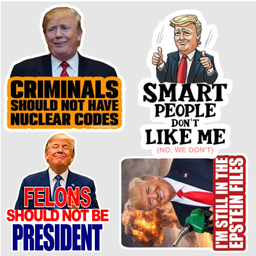 4pc Assorted Anti Trump Vinyl Stickers Heavy Duty Die Cut Durable 3.0"W x 3.5"H