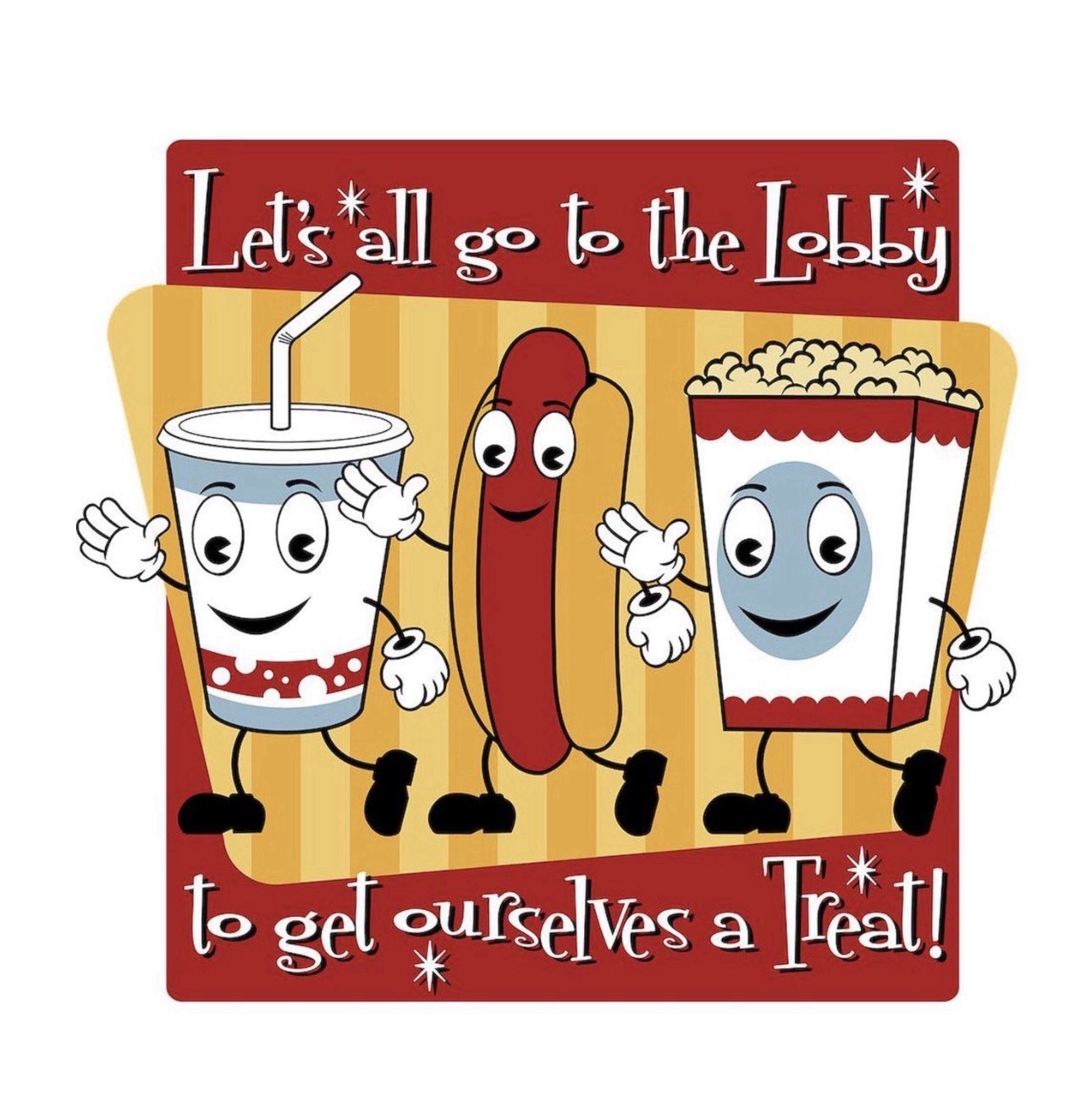 5 PACK Let's All Go to the Lobby 2” Vinyl Sticker Decal Movie Theatre Snack Food