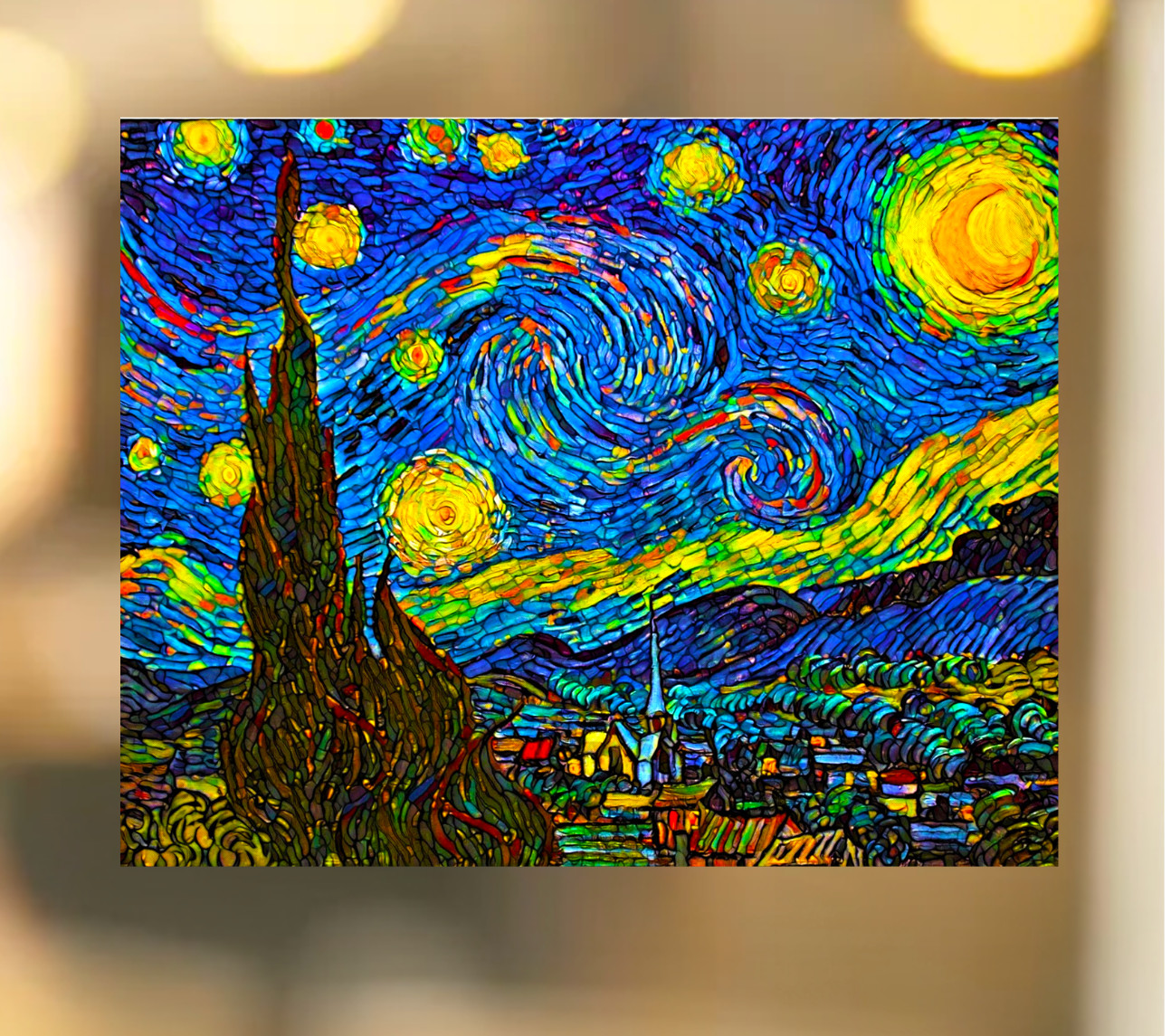 Starry Night Mosaic WINDOW CLING Size 10.2" Repositionable Vinyl