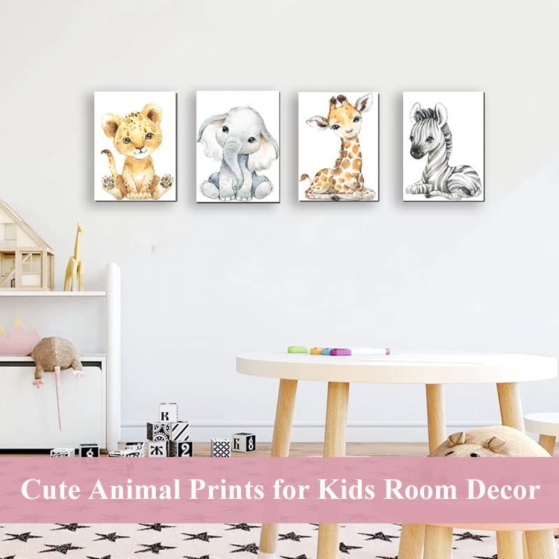 Baby Watercolor Animals Wall Art Prints Set of 4 (8×10),Tiger Elephant Zebra …