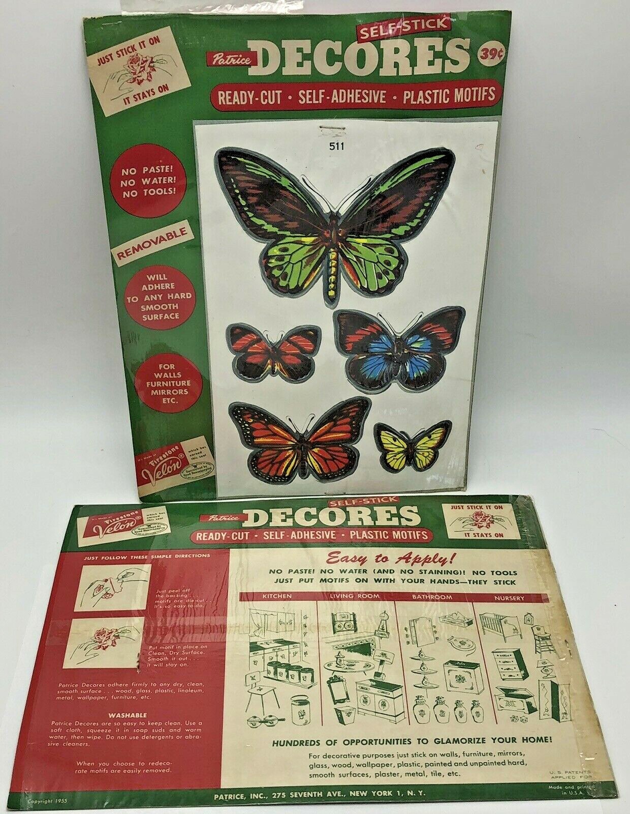 Vintage 1955 Patrice Decores Butterflies Plastic Motifs Appliques Self Adhesive