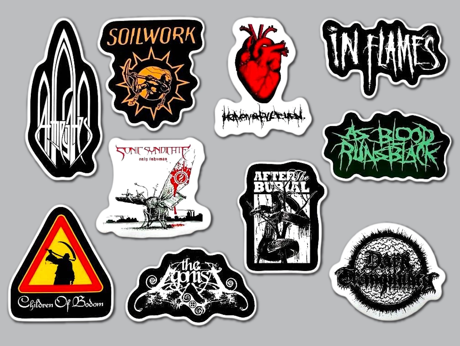 Death Metal Sticker Lot (10 Pack) SET 5 black in flames at the gates soilwork