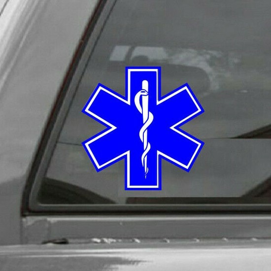 STAR OF LIFE EMT EMS Vinyl Window Decal/Sticker BLUE/WHITE