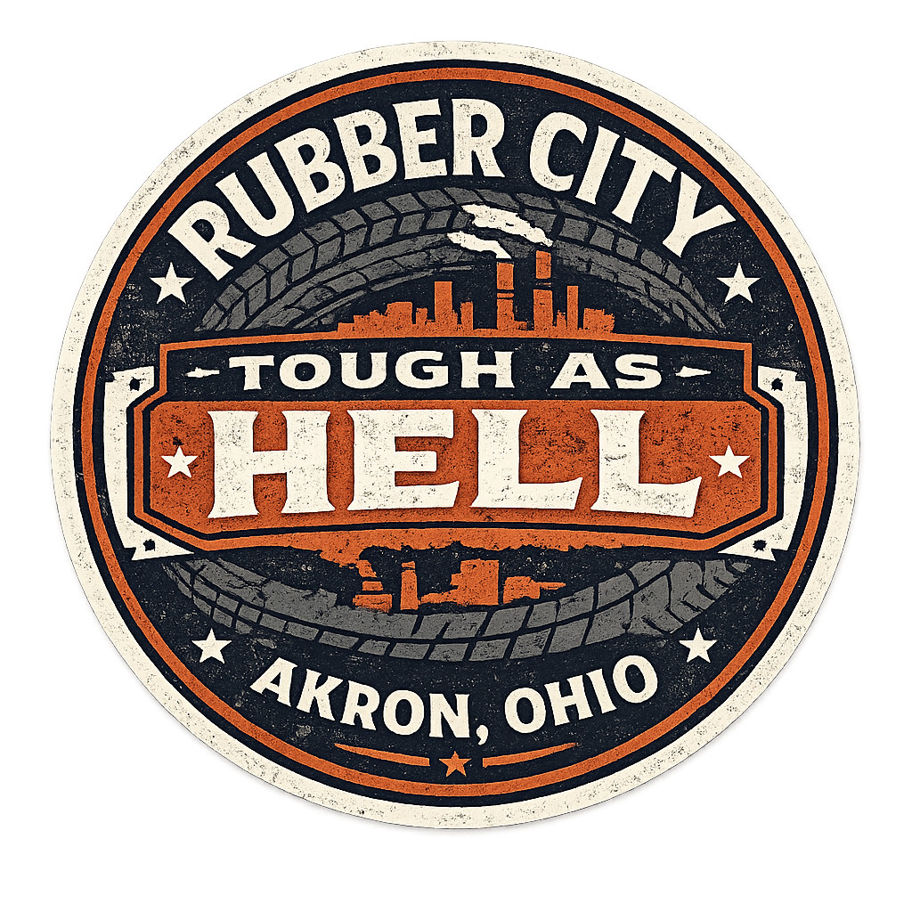 Akron Ohio Rubber City Tough As Hell Sticker Vinyl Decal 3"