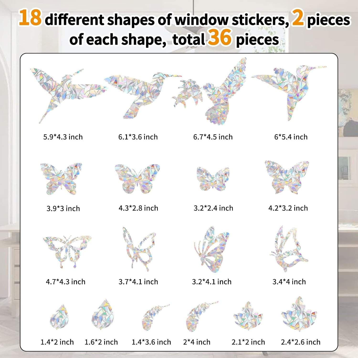 36 Pieces Window Decals for Bird Strikes, Window Clings Prevent Birds from Hitti