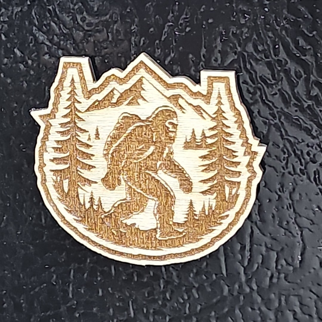 Bigfoot Yeti In The Mountain Wooden Fridge Magnet 1.8"x1.6"x.1"