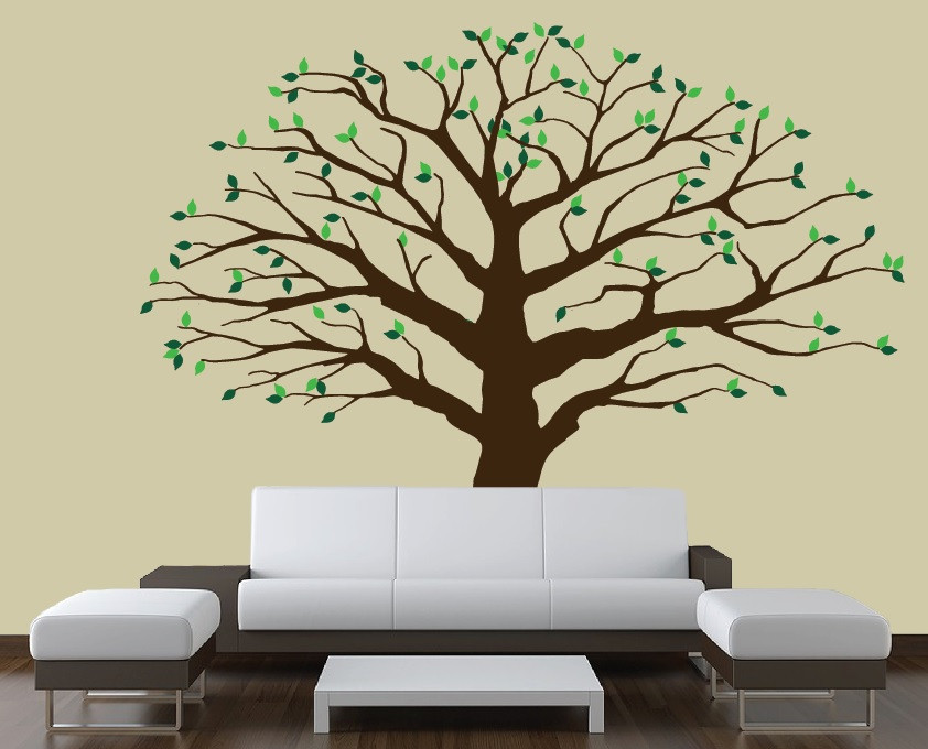 Large Wall Family Tree Decal Photo Branches Nursery with Falling Leaves Birds