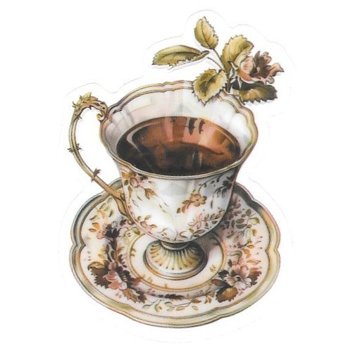 Victorian Teacup Vinyl Sticker Transparent Tea Rose Vintage Ephemera Clear