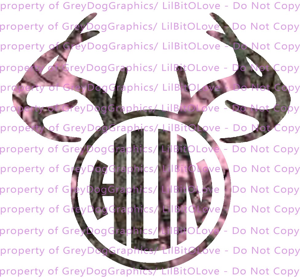 Pink Girl Style Camouflage Antlers Hunting Monogram Camo Sticker Vinyl Decal