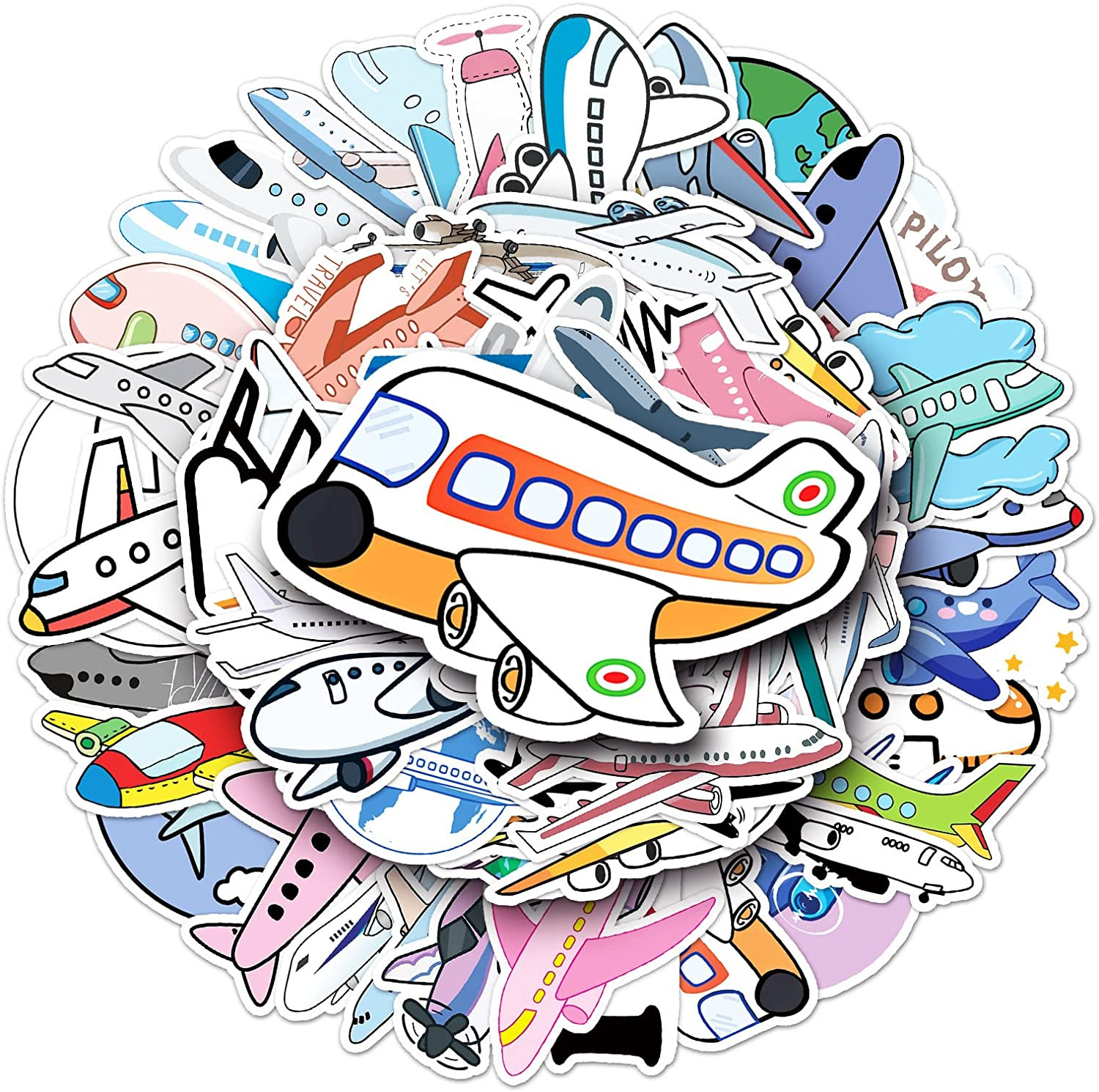 50Pcs Plane Stickers Airplane Aircraft Waterproof Vinyl Decals for Water Bottles