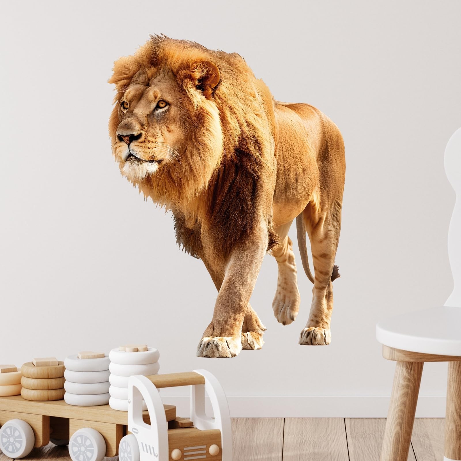 Lifelike Cool Walking Lion Wall Decal Nursery Animal Wall Sticker Removable P…