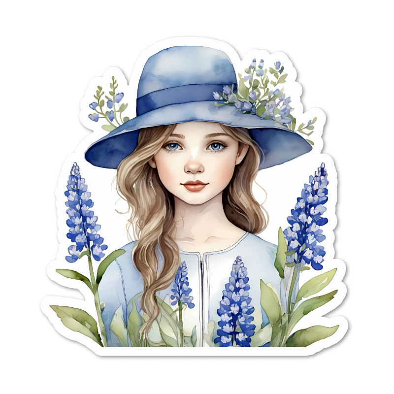 Lavender Flowers, Girl Vinyl Sticker Water Resistant, Scrapbooking, Laptop
