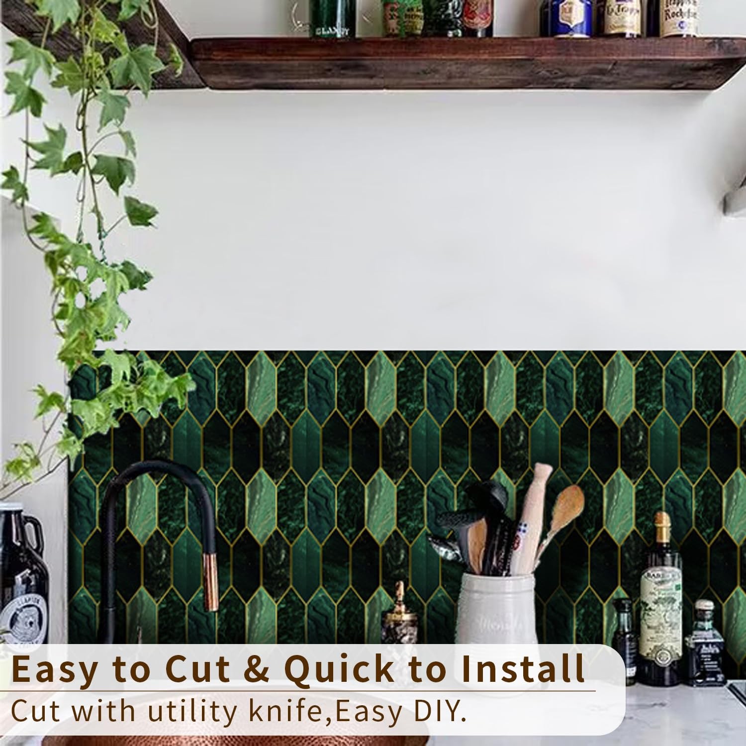 Holographic Emerald Art Deco Peel and Stick Backsplash -Adhesive PVC Wall Til…