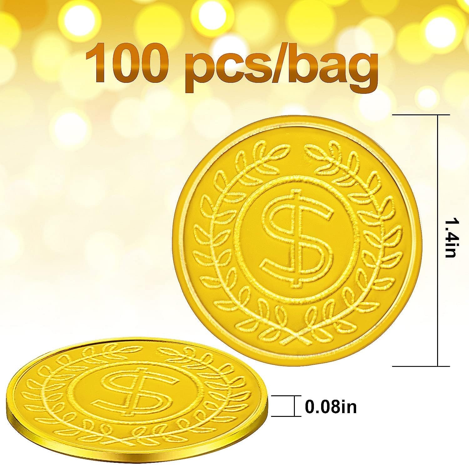 100 Count Plastic Gold Coins Set, Pirate Treasure Play for