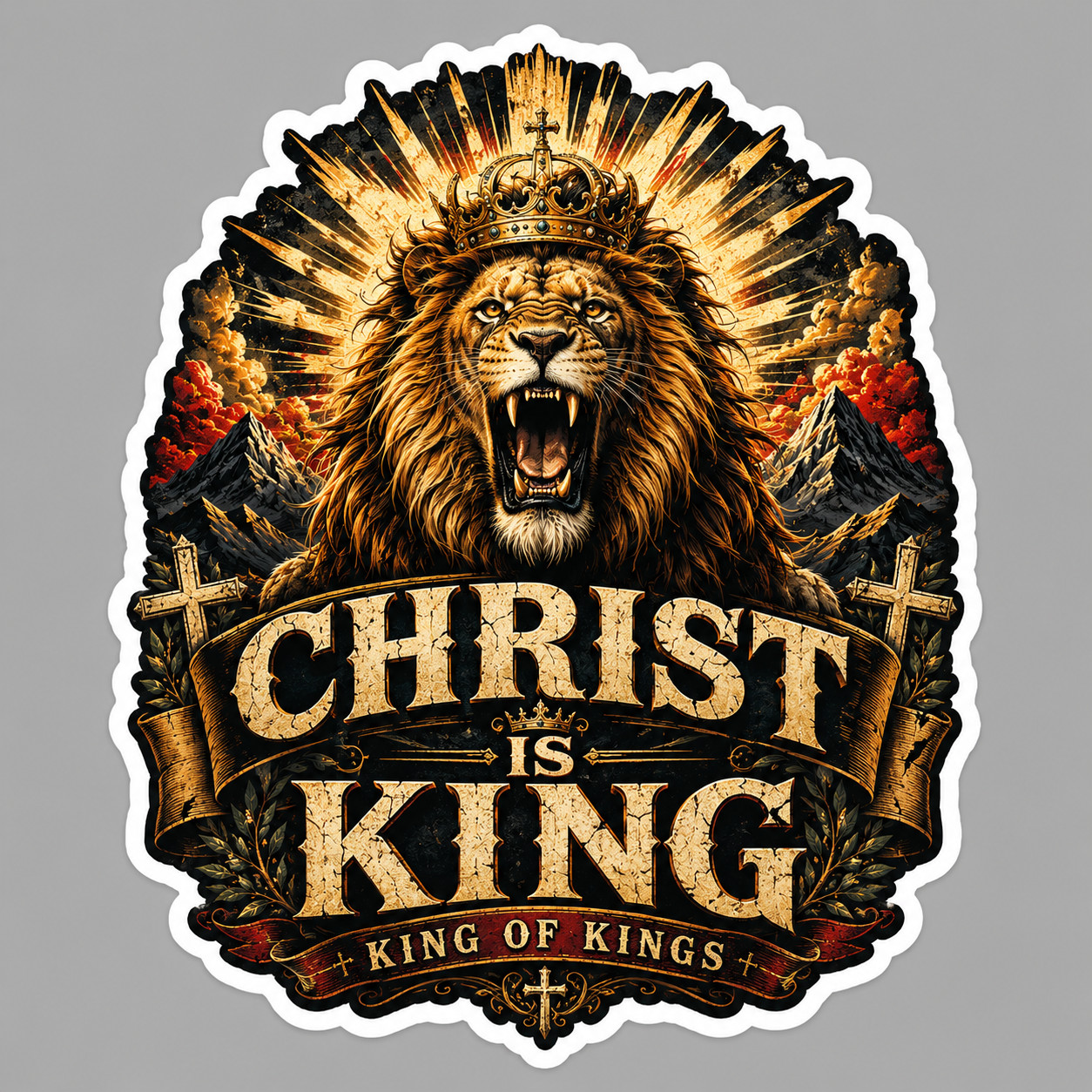 Christian Sticker Vinyl Decal Christ Is King Lion Crown Christian Faith Gift