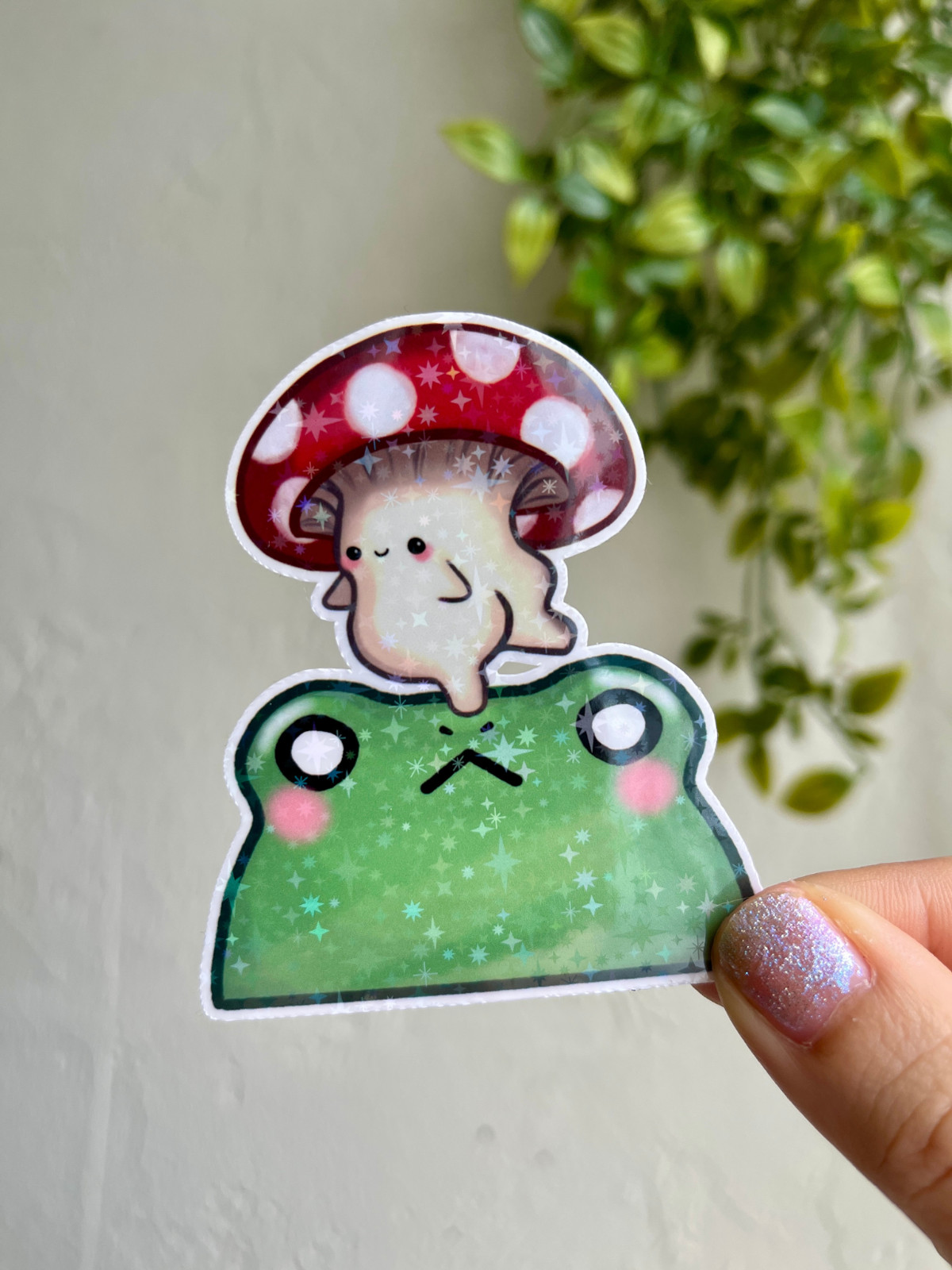 Frog and Mushroom Sticker, Cute Vinyl Die Cut Sticker