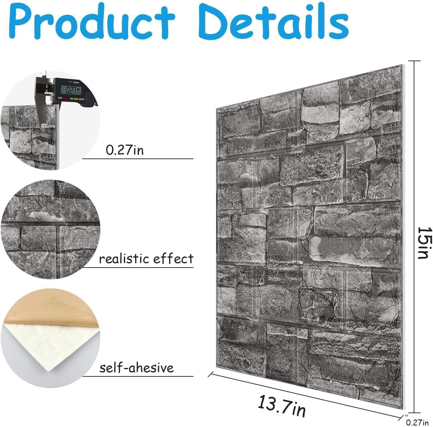 Peel and Stick 3D Wall Panels in Black Grey Stone for Home Decoration