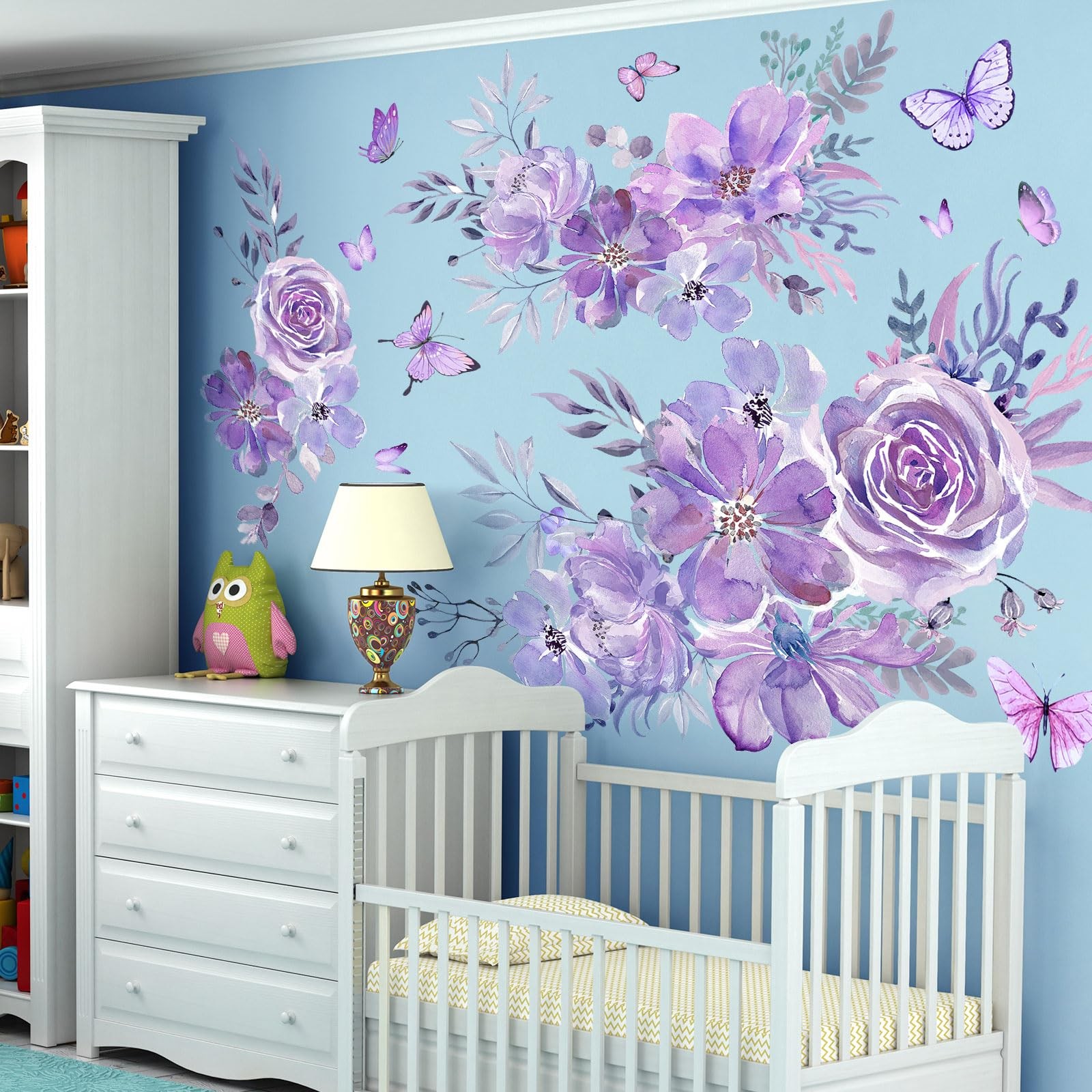 Amaonm 8 sheets of 12×24 inch Large 3D Colorful Flower Wall Decal Purple Red …