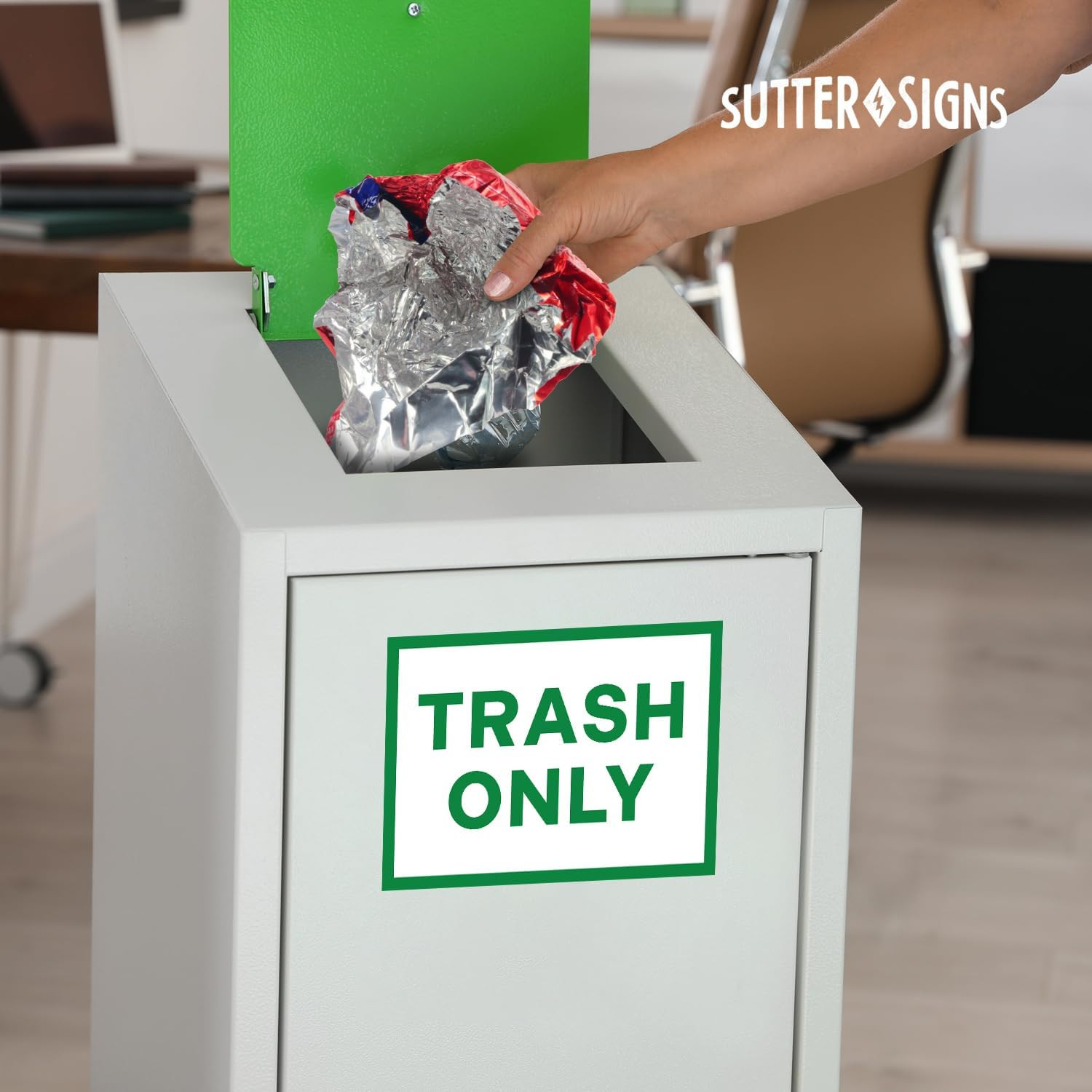 Weatherproof Trash Only Signs – Self-Adhesive Vinyl Stickers, 7"x10", 4 Pack