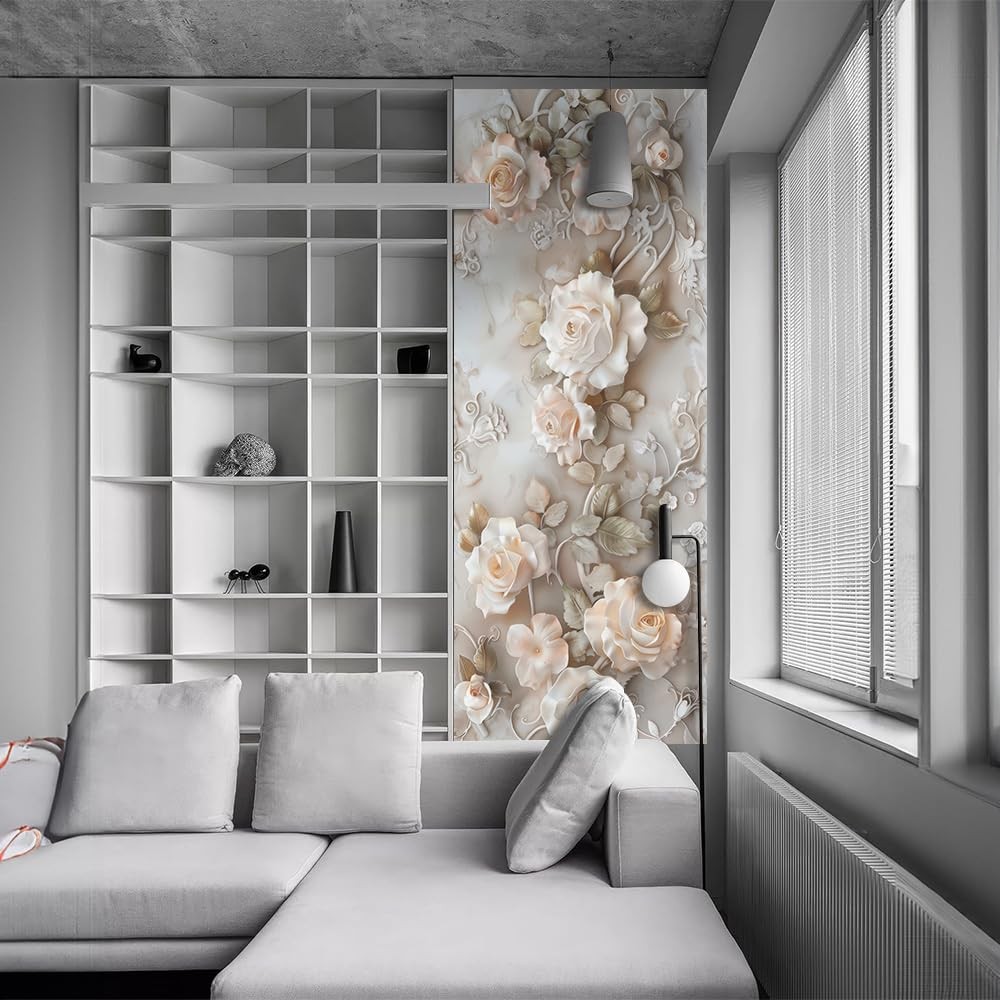 REDAMANCY Modern Ivory Pink White Rose Florals Peel and Stick Door Stickers V…