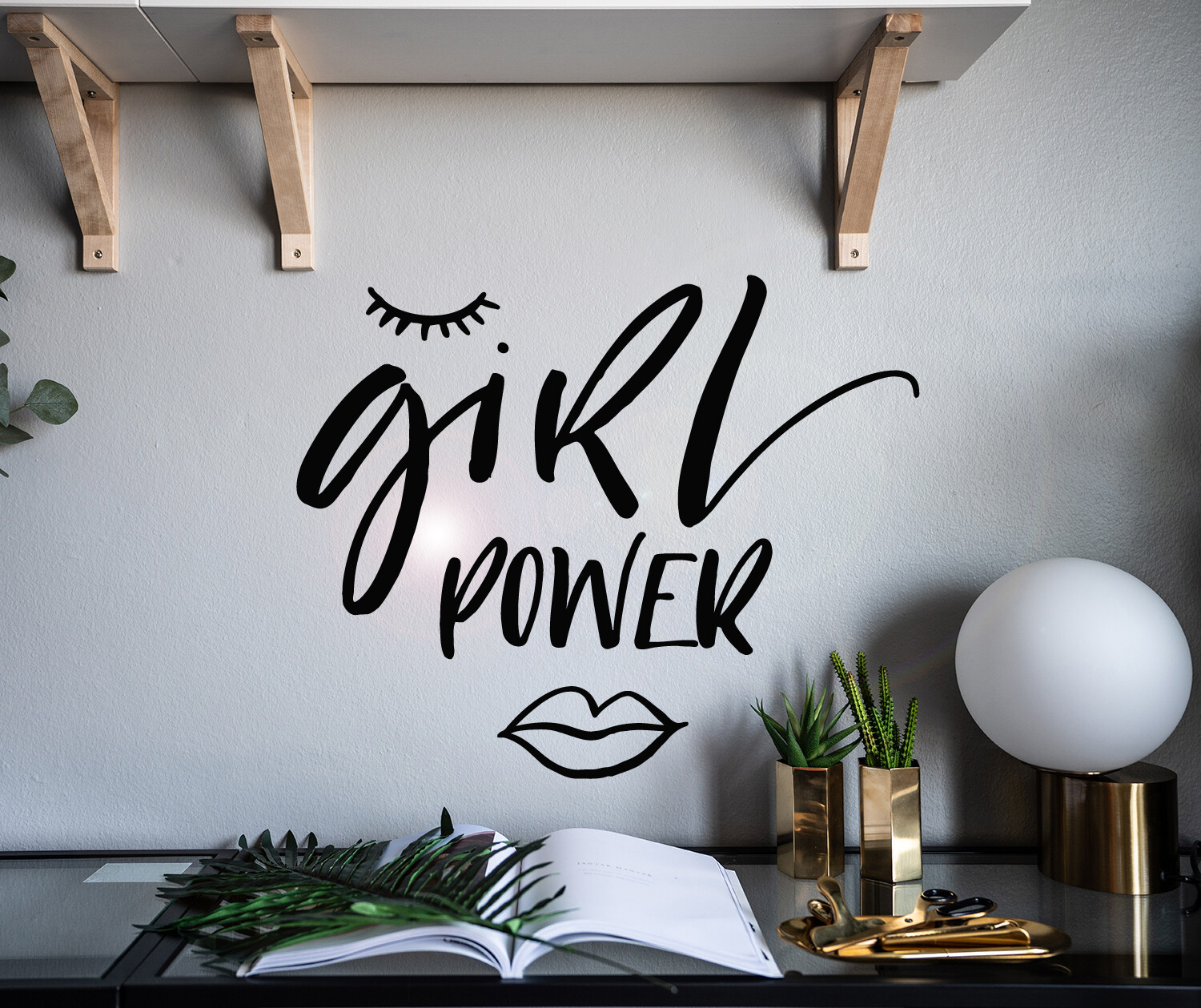 Vinyl Wall Decal Girl Power Lips Eye Beauty Stickers 22.5 in x 18 in gz084