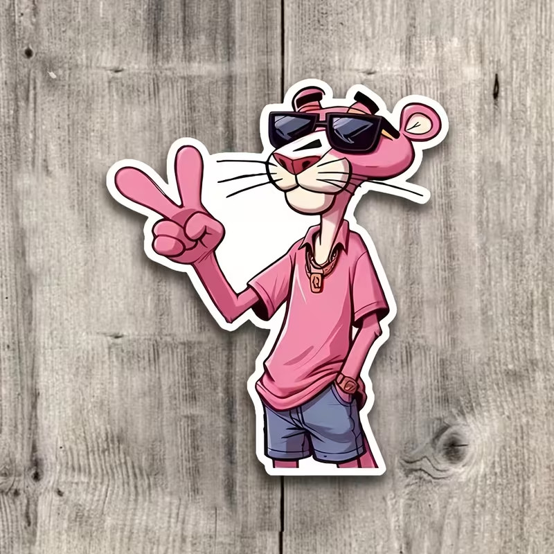 5" Pink Panther Vinyl Sticker Waterproof UV-Resistant Decal with Iconic Peace