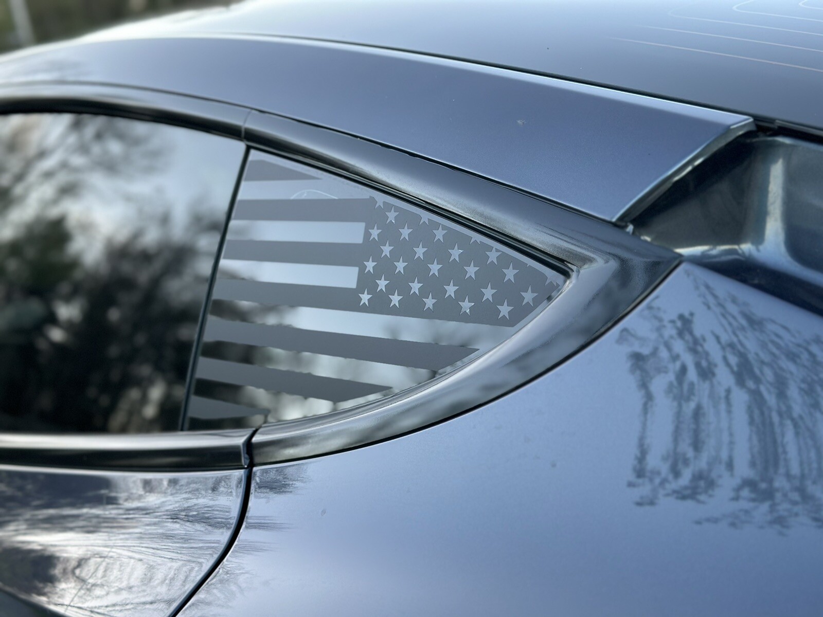 2pc Matte Black American flag quarter panel window decals fit Model 3 Tesla