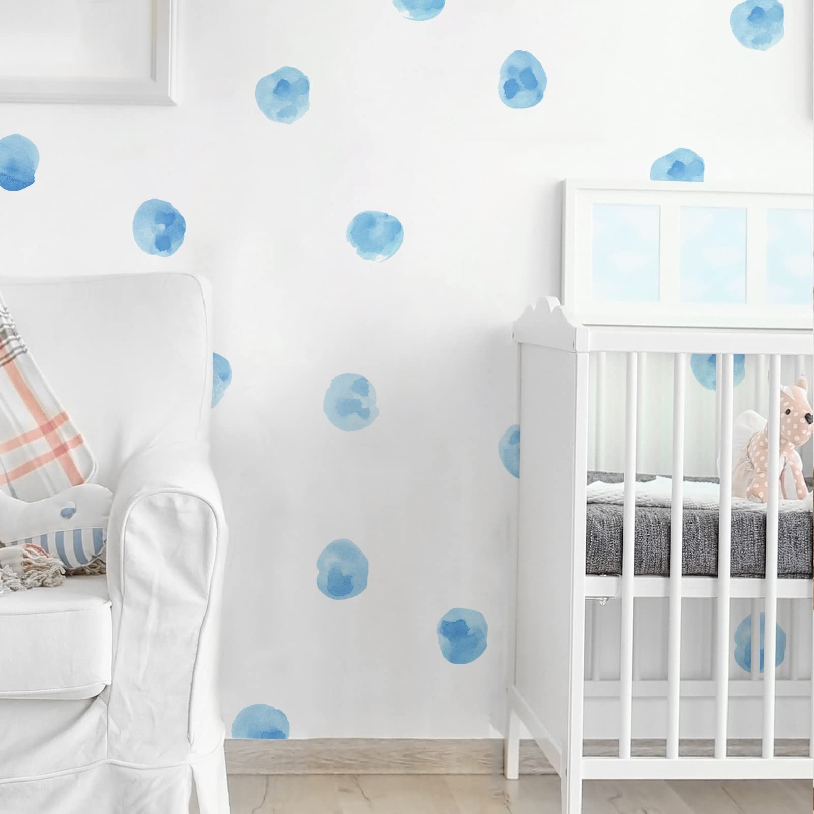 120 Decals 2.2" Sky Blue Watercolor Polka Dots Wall Decals Stickers DIY Remo…