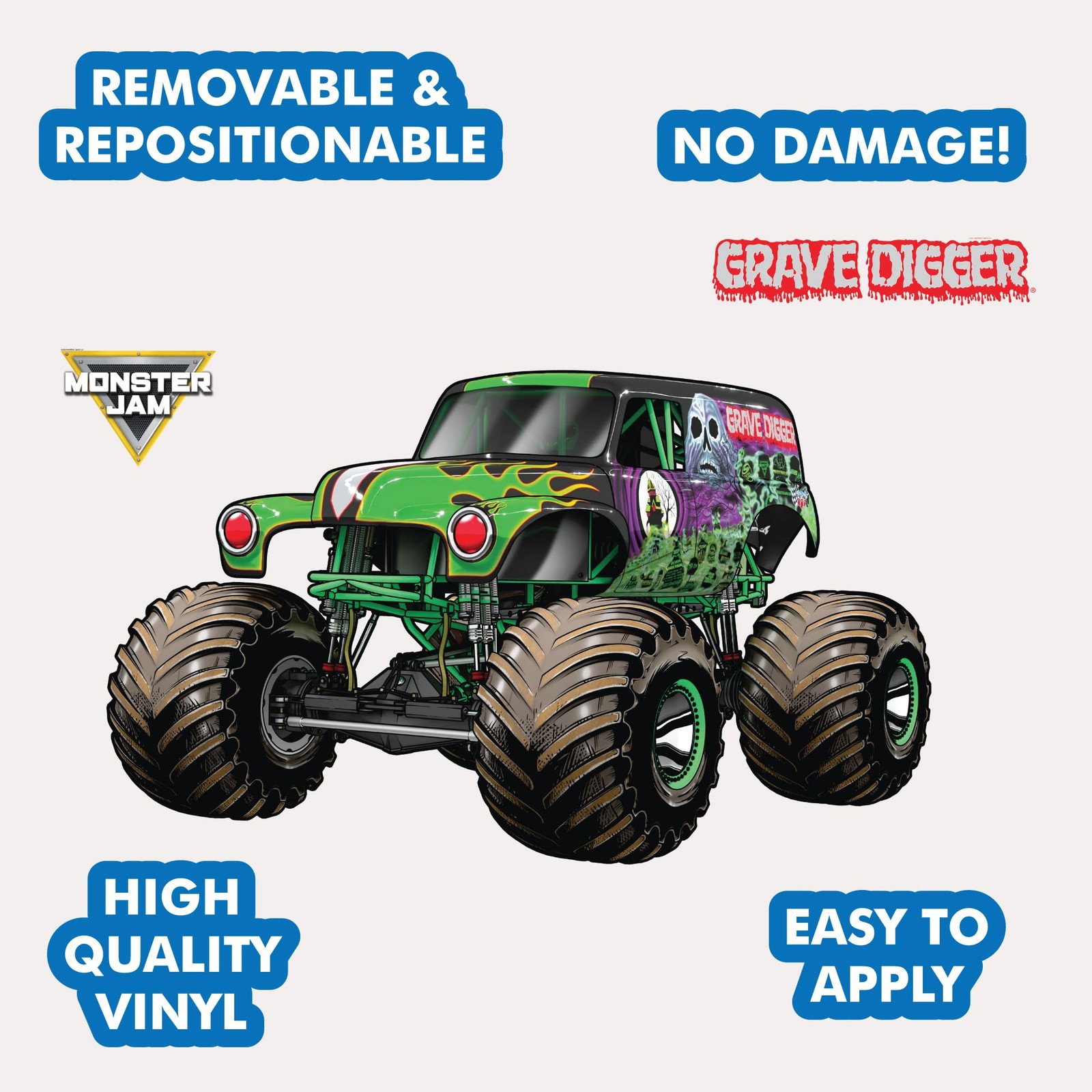 Monster Jam Wall Decals – 23" Grave Digger Wall Stickers with 3D Augmented Re…