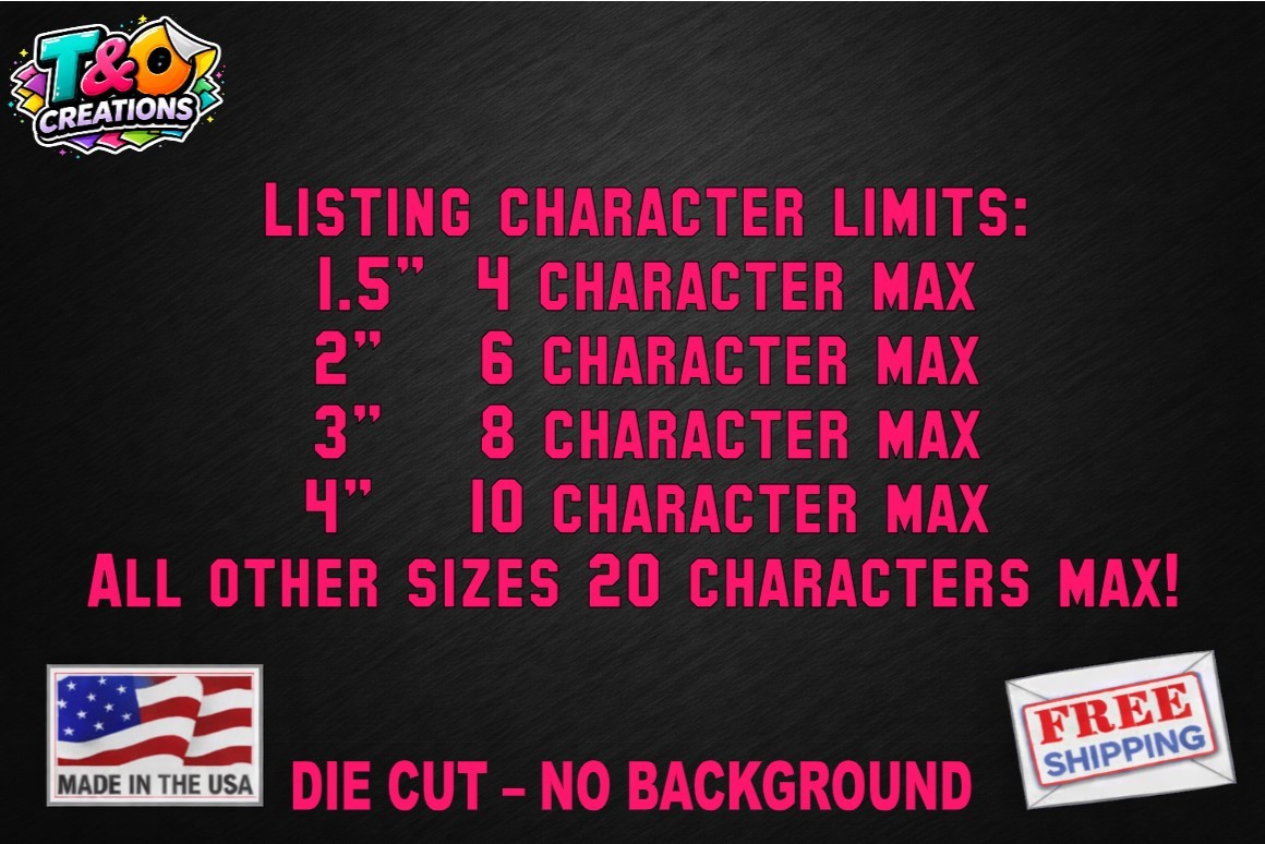 Custom Text Vinyl Lettering Decal -ANY TEXT- Several Size Options 1.5"-72" width