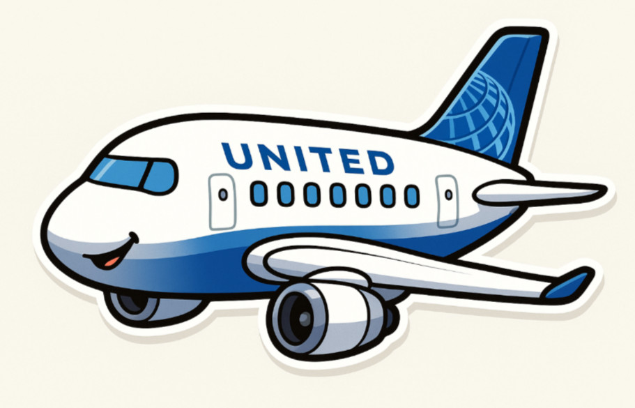Happy United Airlines Cartoon Airplane Sticker- Free Shipping