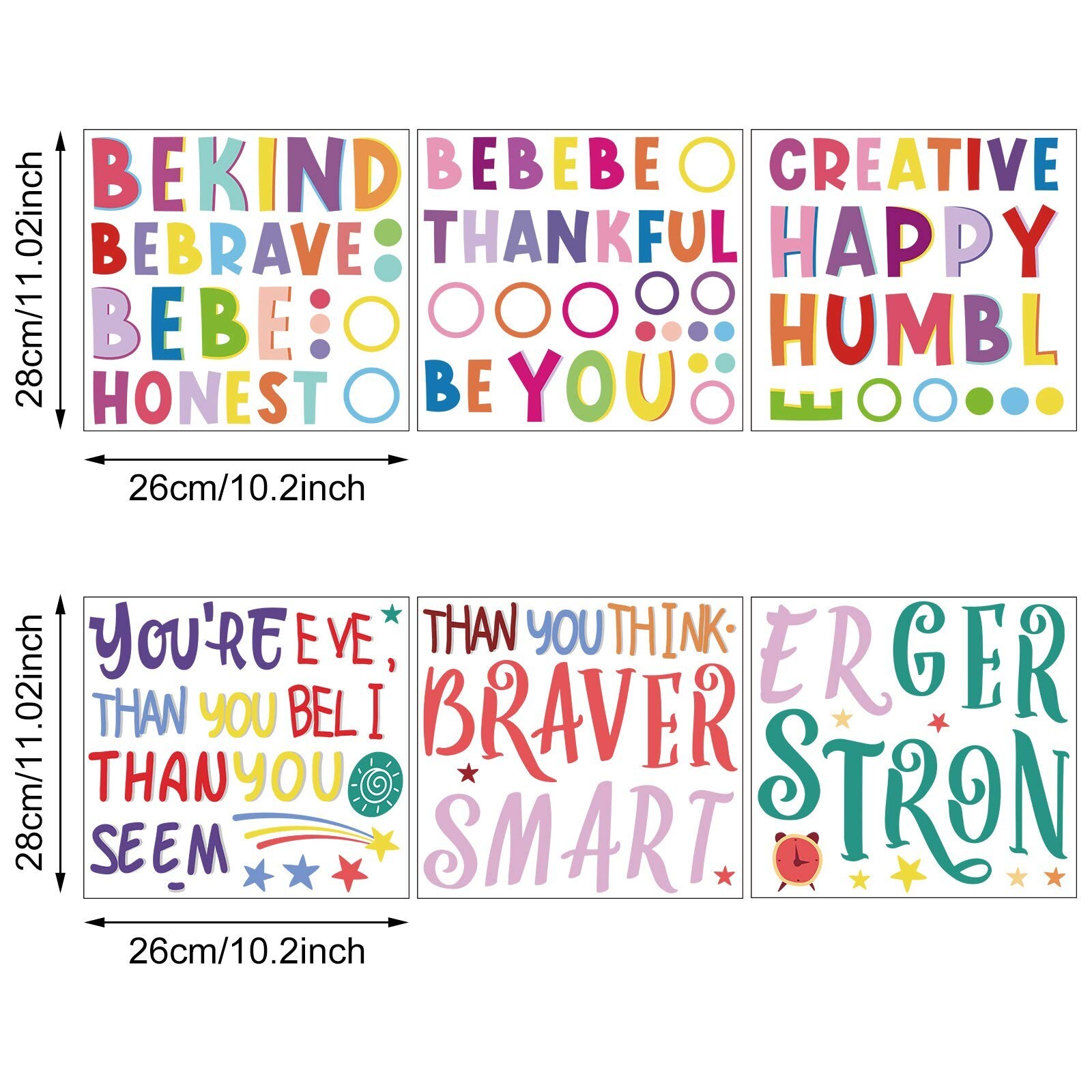 6 Pieces Colorful Inspirational Wall Decal Motivational Quote Phrases Wall St…
