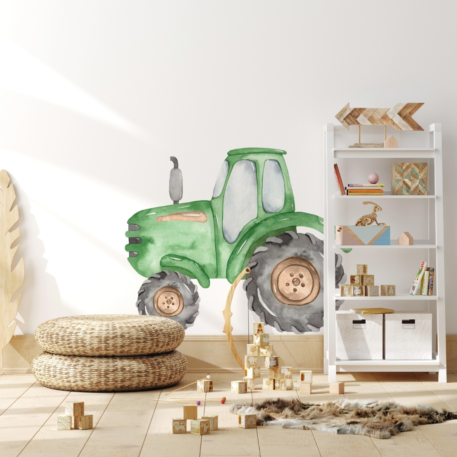 Watercolor Green Farm Tractor Wall Decal Removable Fabric Vinyl Wall Sticker