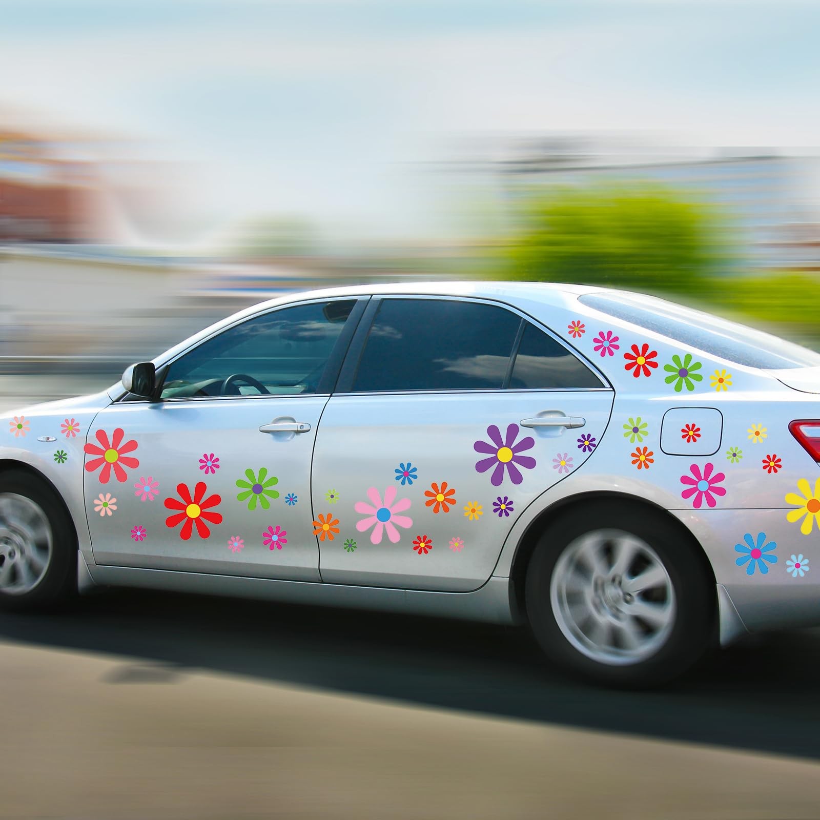 130 Pcs Flower Car Decals Daisy Flowers Stickers Self Adhesive Retro Stickers