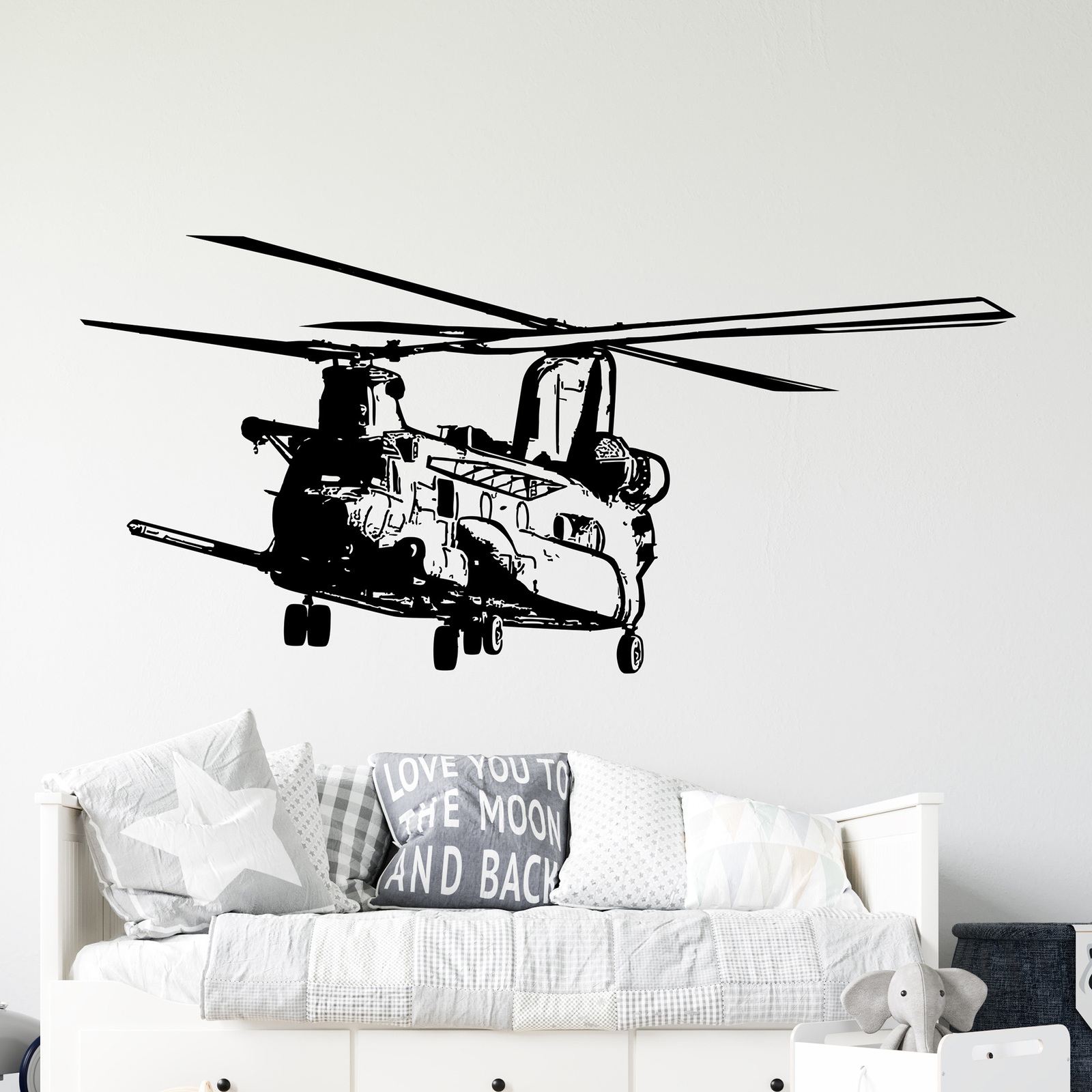 Military Chinook Helicopter MH-47G Vinyl Wall Decal Sticker. Black Vinyl Color.