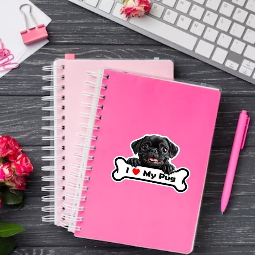 I Love My Pug Sticker| Vinyl Decal | Car Laptop Water Bottle Phone Helmet