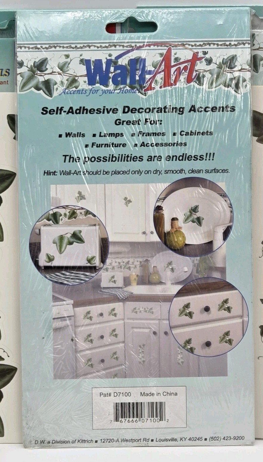 Wall Art Self Adhesive Decals Green Ivy Washable Fade Resistant New Lot of 4