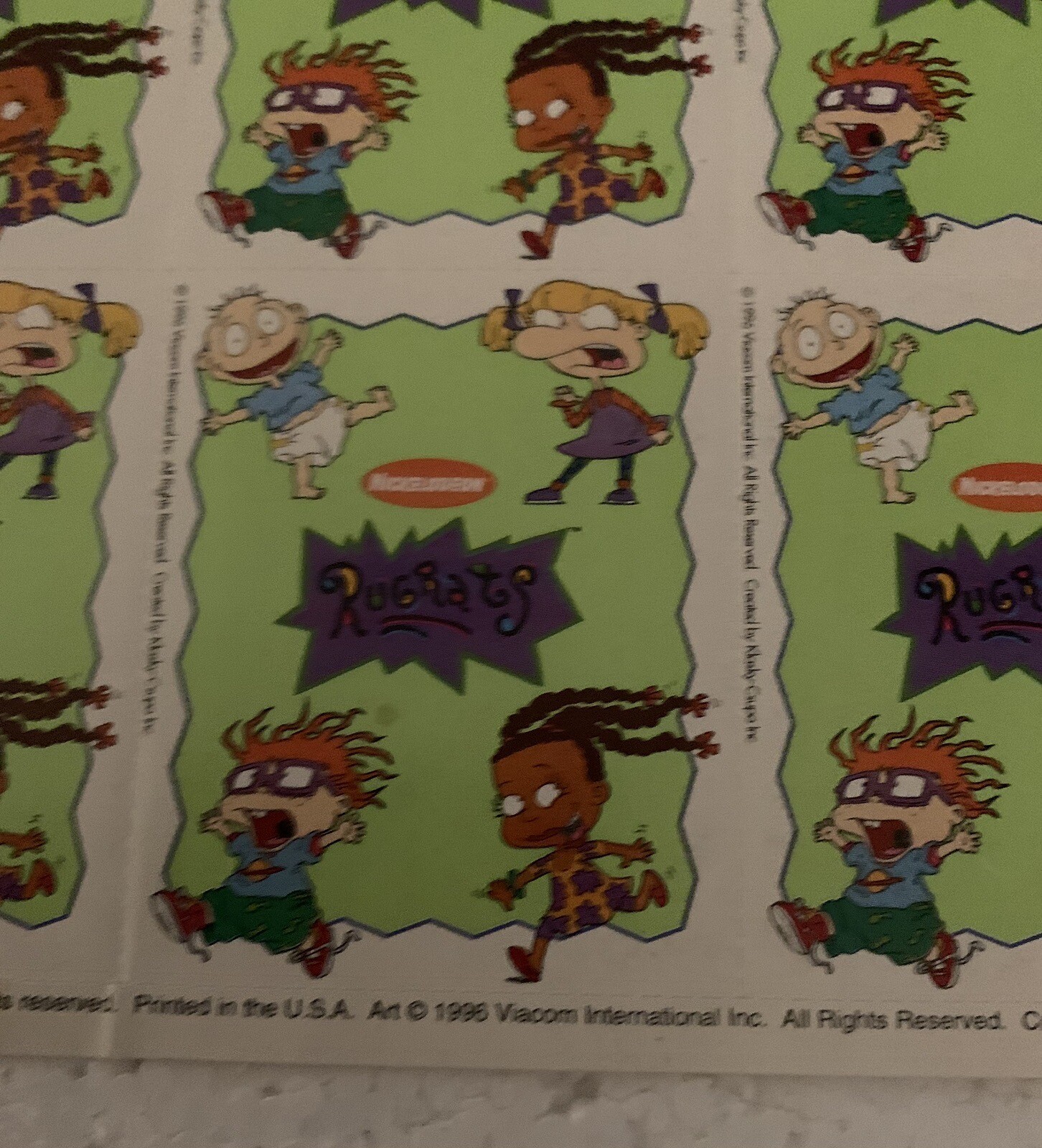 Rugrats Stickers Scholastic Viacom 1996 Sheet of 7 Stickers Printed USA