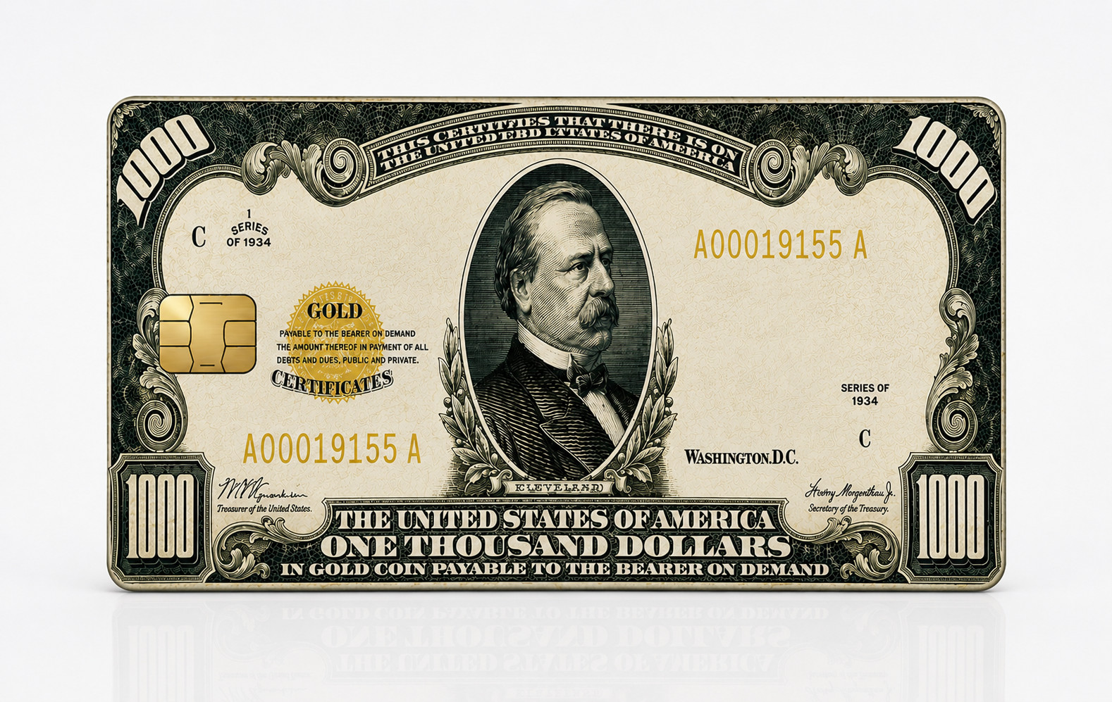 $1000 Gold Certificate Debit Card Credit Card Skin Sticker ATM USA Replica