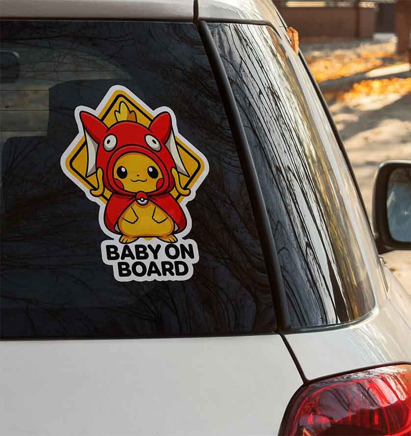 Pikachu Magikarp Poncho Baby On Board Decal – Cute Anime Car Vinyl Sticker