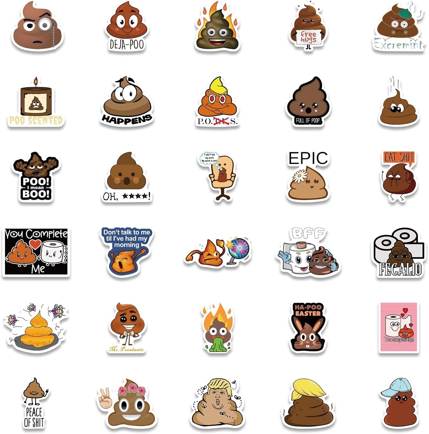 60Pcs Funny Poop Stickers, Cartoon Vinyl Waterproof Prank Decals for Laptop, …