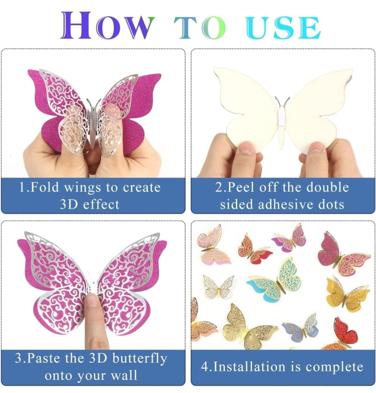 3D Metallic Silver Butterfly Wall Stickers Set of 12 | Multicolor Decorative …